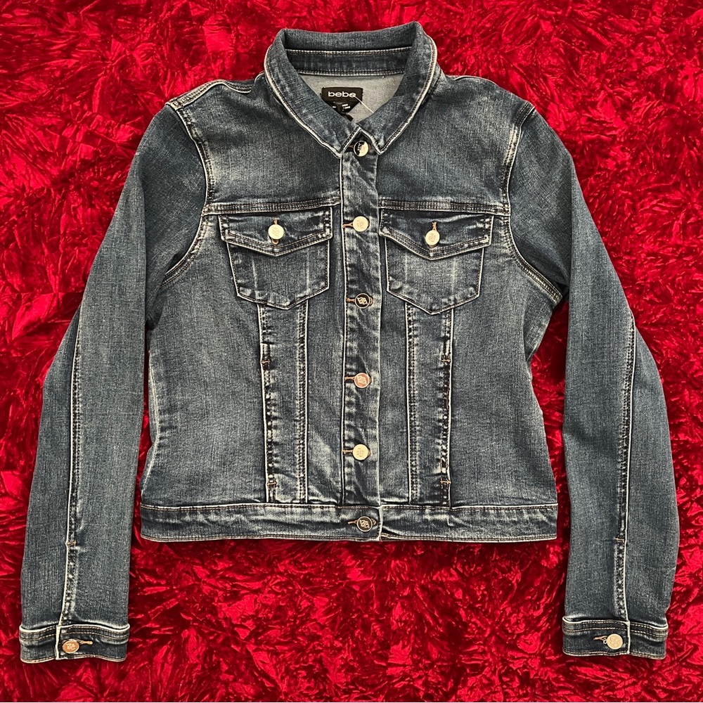 bebe Cropped Bling Denim Jacket - Picture 9 of 16